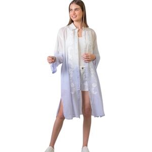 35. Women’s Blue Ombre’ Embroidered Sheer Cotton Kimono -One Size NEW
